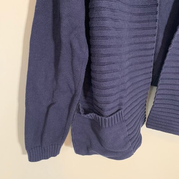 J. Peterman dark navy blue high low thick knit open front cardigan sweater - Picture 2 of 10